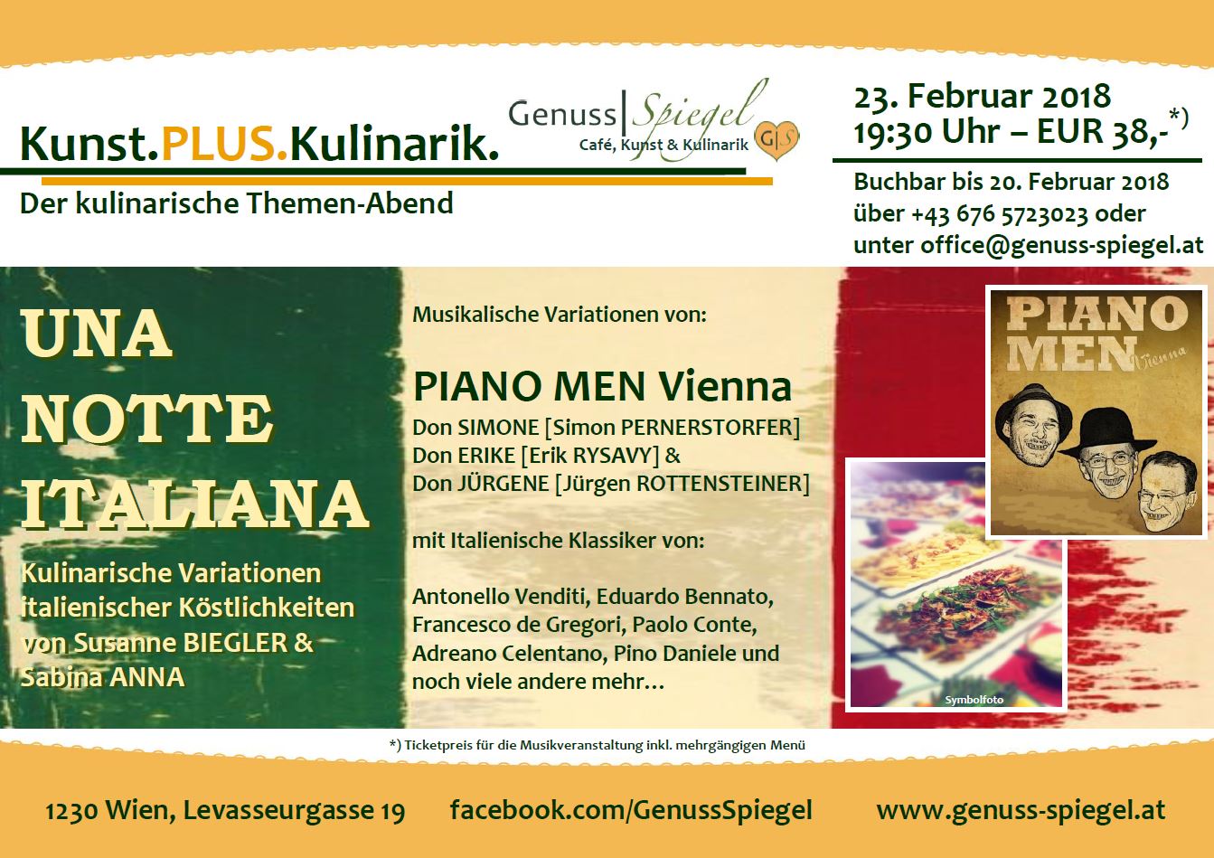 Kunst.PLUS.Kulinarik. im GenussSpiegel: UNA NOTTE ITALIANA mit PIANO MEN Vienna (Live)